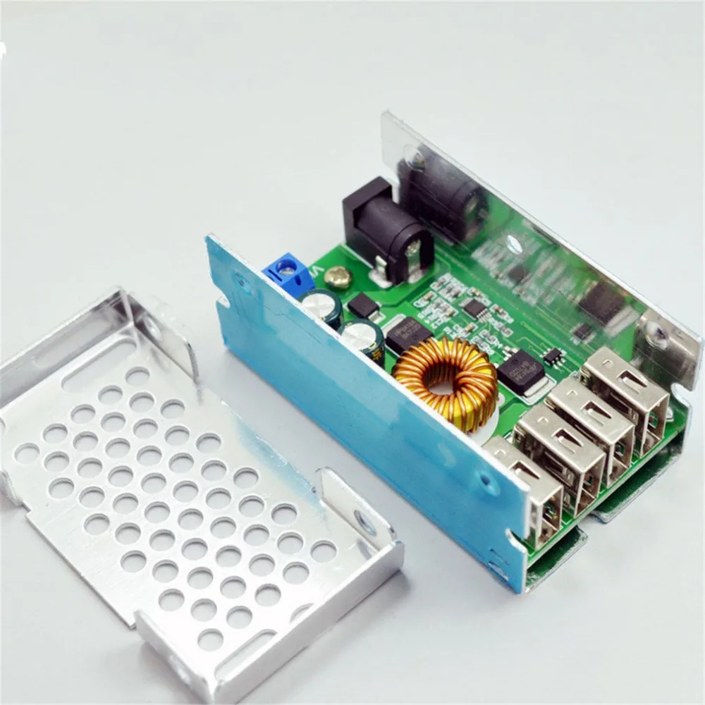 DC12V до 5V 4USB Выход DC понижающий преобразователь вниз Питание зарядная Модульная плата с Алюминий оболочка для телефонов