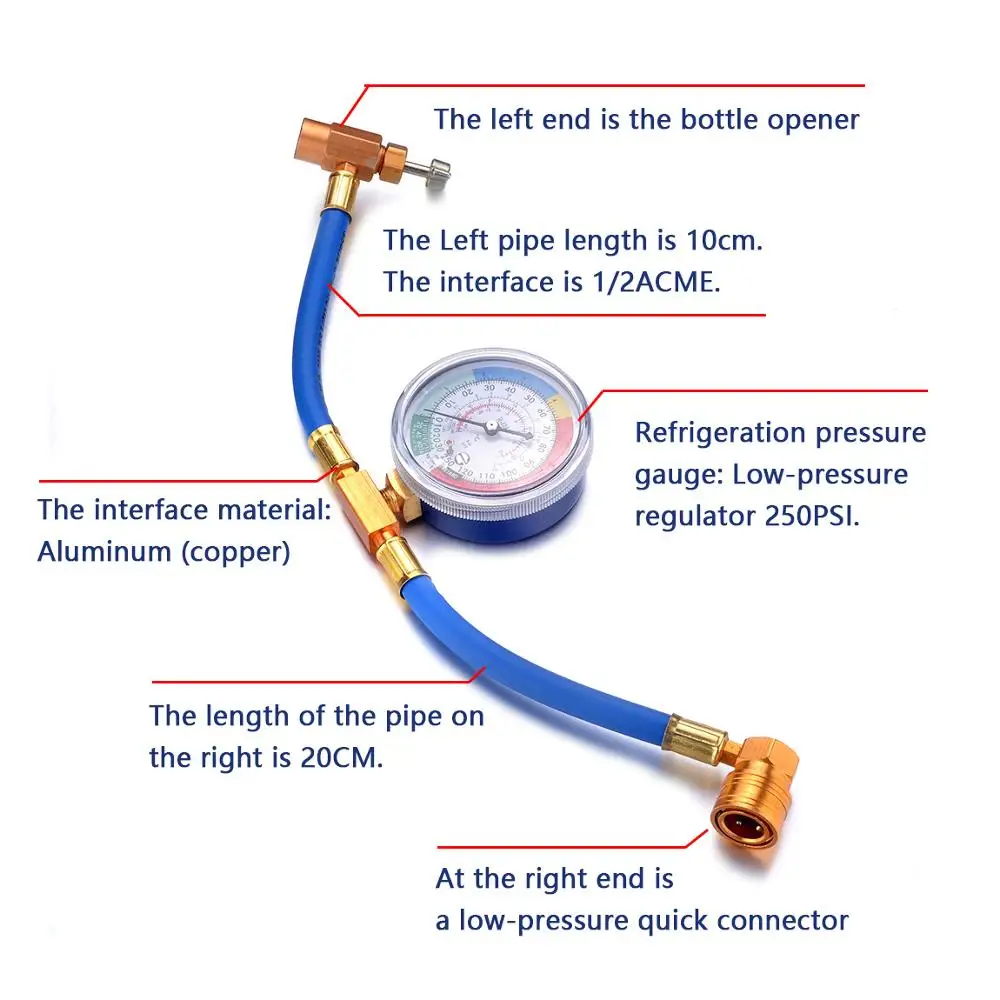 

Durable R134A Air Conditioning Recharge Measuring Hose Gauge Valve Refrigerant Pipe Kit Auto Car Air-conditioner Accessories