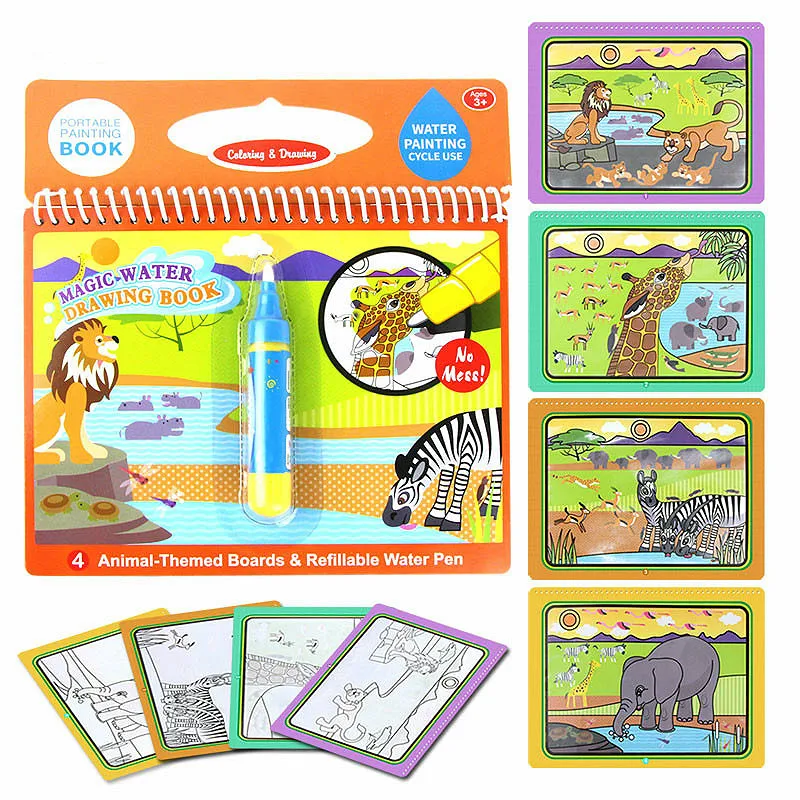Волшебная водная книга для рисования, раскраска, каракули и волшебная ручка, рисование, доска для рисования для детей, игрушки, водная книга для рисования - Цвет: Lion