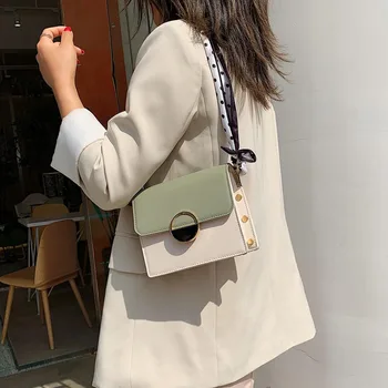 

Fashion new PU leather bag 2019 for women contrast color leather Messenger bag ladies shoulder bag