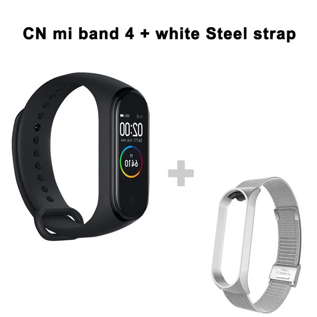 mi4 CN whi steel st Xiaomi Mi-браслет 3/4, умный браслет с цветным экраном, браслет, пульсометр, фитнес, музыка, умное управление, Bluetooth 5,0, 50 м, водонепроницаемые часы - Цвет: mi4 CN whi steel st