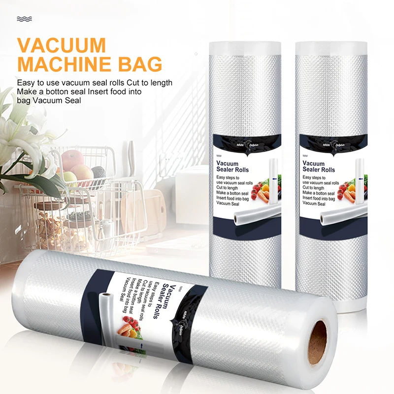 Белый дельфин 3 рулона вакуумная пищевая сумка для хранения 12 15 20 25X500 см кухонная пищевая сумка для вакуумной упаковочной машины