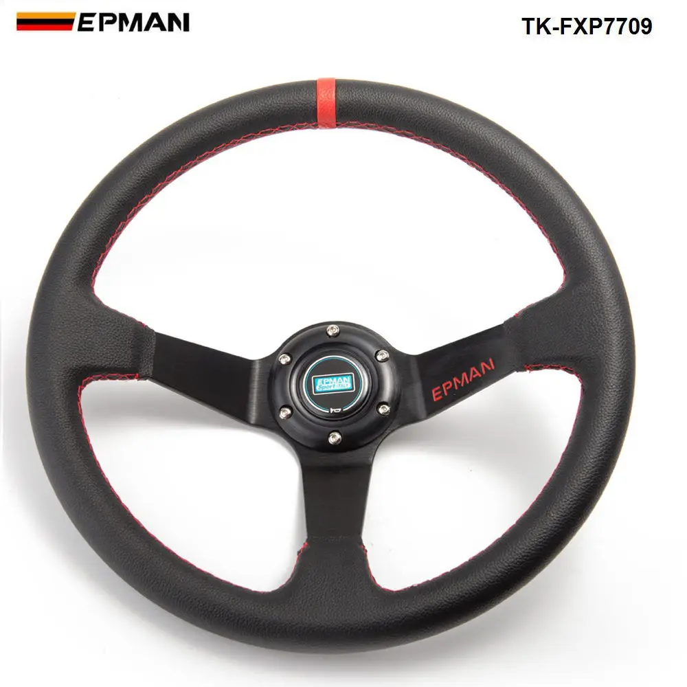350MM DEEP DISH LEATHER RED 6 Bolt Racing Drifting Off Road Sport Steering Wheel
