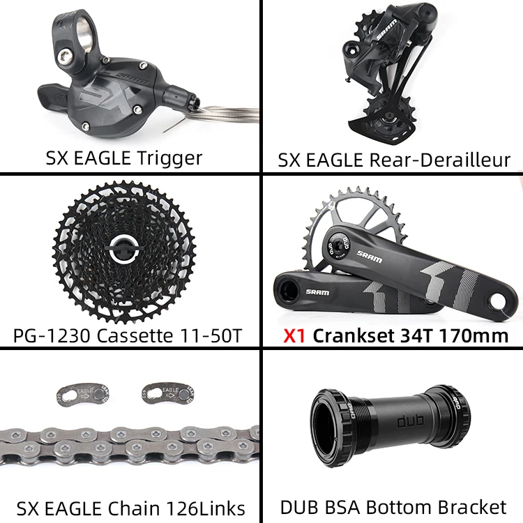 34 170 with X1 Crank SRAM SX EAGLE 1x12 12-speed MTB Groupset Kit DUB триггерный переключатель передач задний переключатель коленчатая цепь с NX кассетой - Цвет: 34 170 with X1 Crank