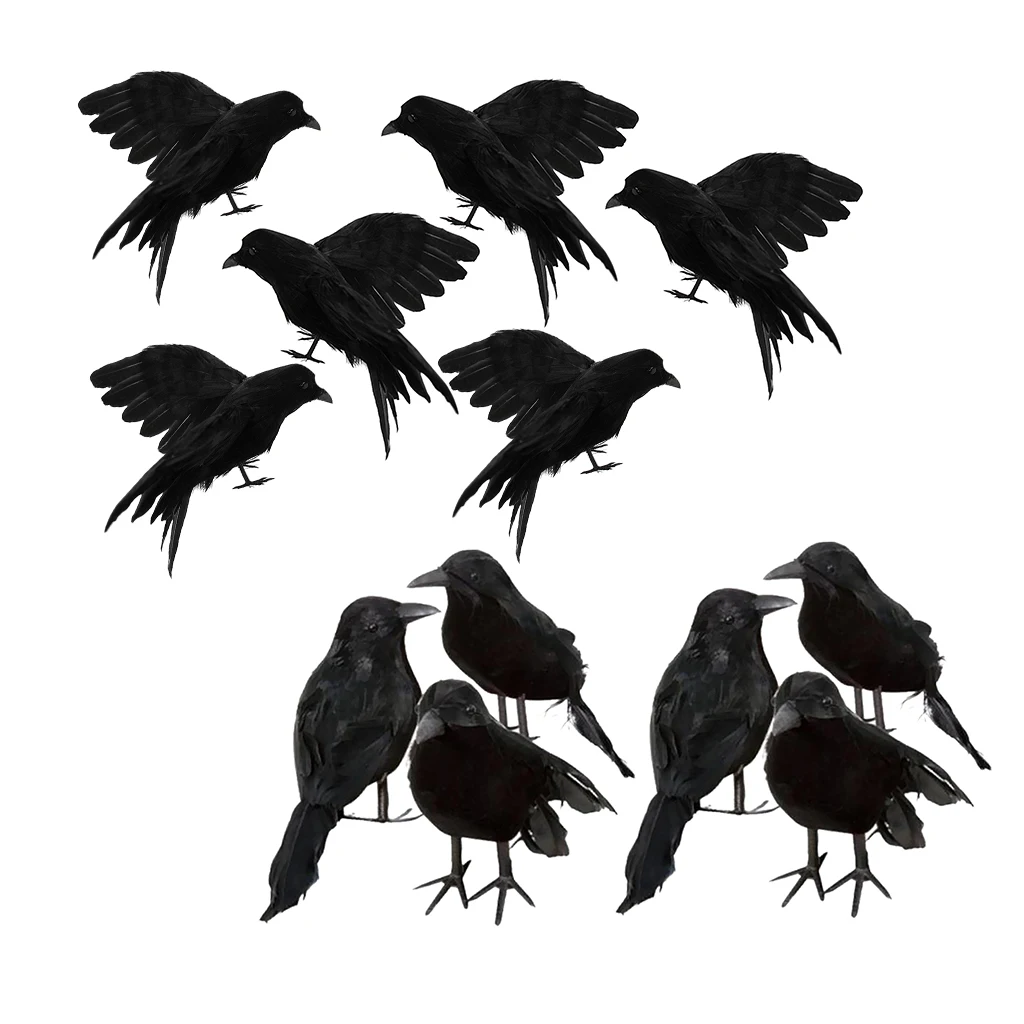 12pcs/set Fake Ravens Crows Realistic Birds for Home Garden Halloween Wedding Decoration