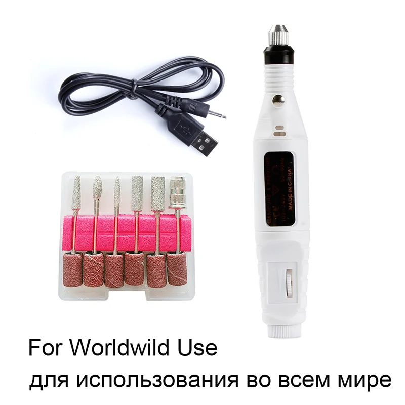 Электрический фрезерный сверло набор длинный USB провод ногтей сверлильный станок для маникюра дизайн ногтей шлифовальный пилочка для удаления геля Педикюр резак - Цвет: White USB