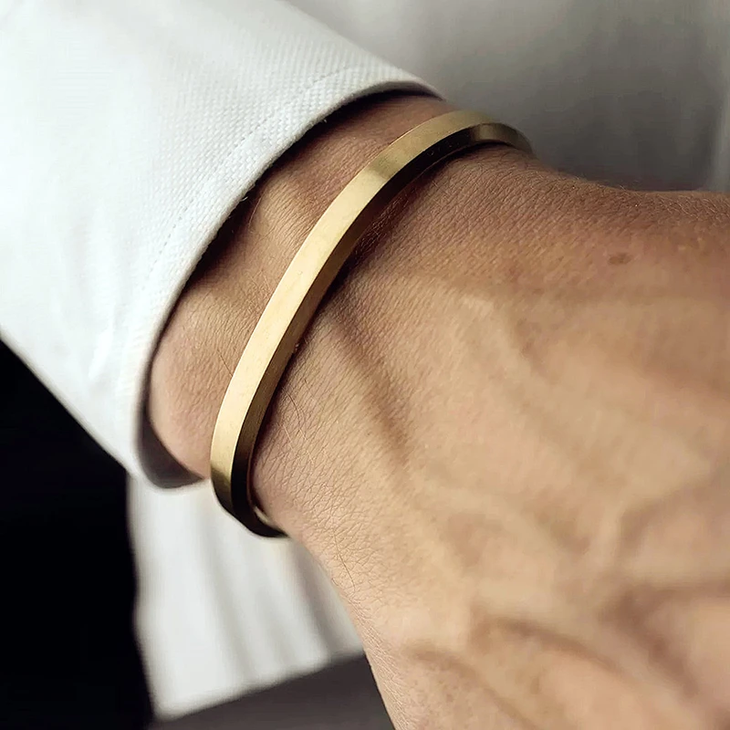 Bangles Men Luxury Jewelry Stainless-Steel Gold-Width Women Fashion 6mm Pulseras