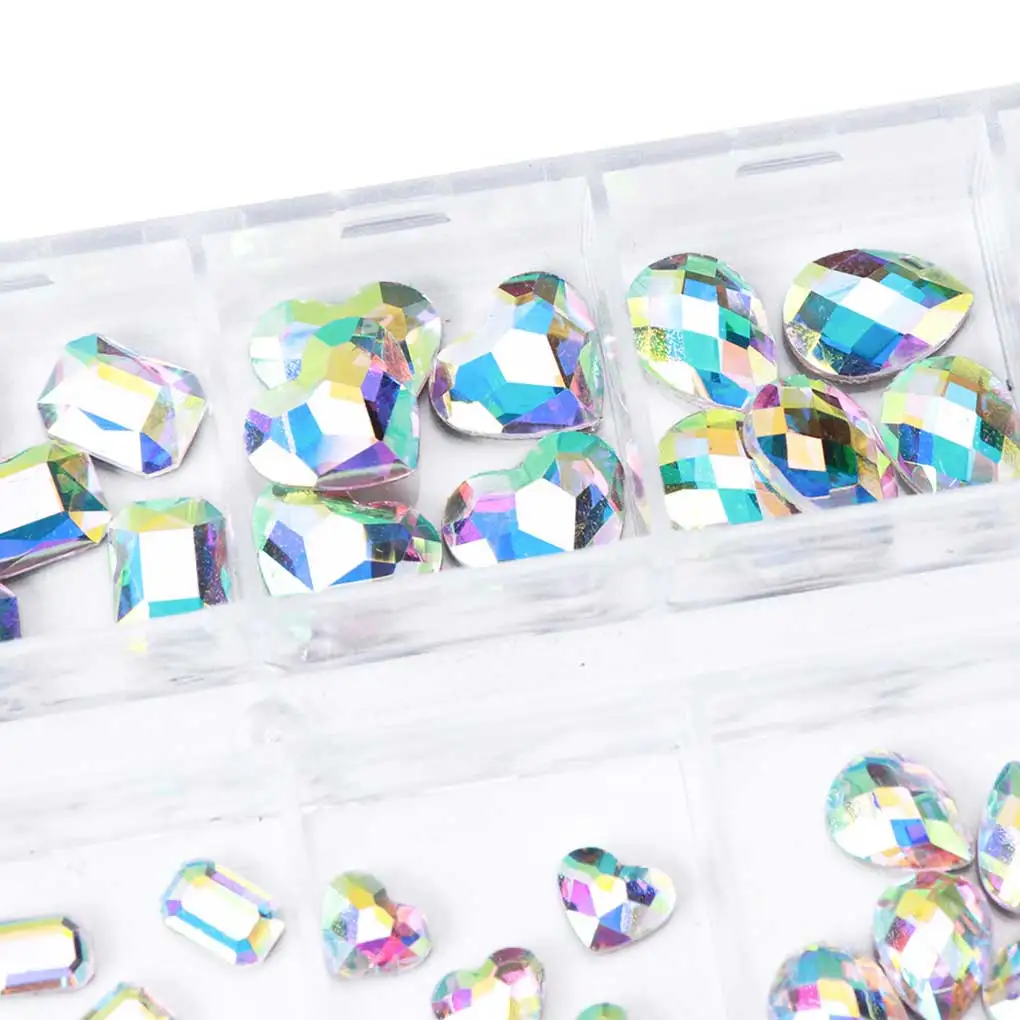 60pcs/set Rhombus Round Loving Heart Shape Rhinestone 3D Nail Decor DIY Geometric Shape Flat Back Crystal