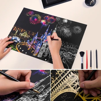

Kids DIY Scratch Paintings Creative Magic City Night Scene Arte Para Rascar Baby Educational Toys Birthday Gift Room Accessories