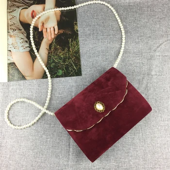 

Luxy Moon Velvet Flap Bag Women Handbag with Pearl Chain Black Elegant Shoulder Bag Wedding Clutch Bag Party Purse ZD1468