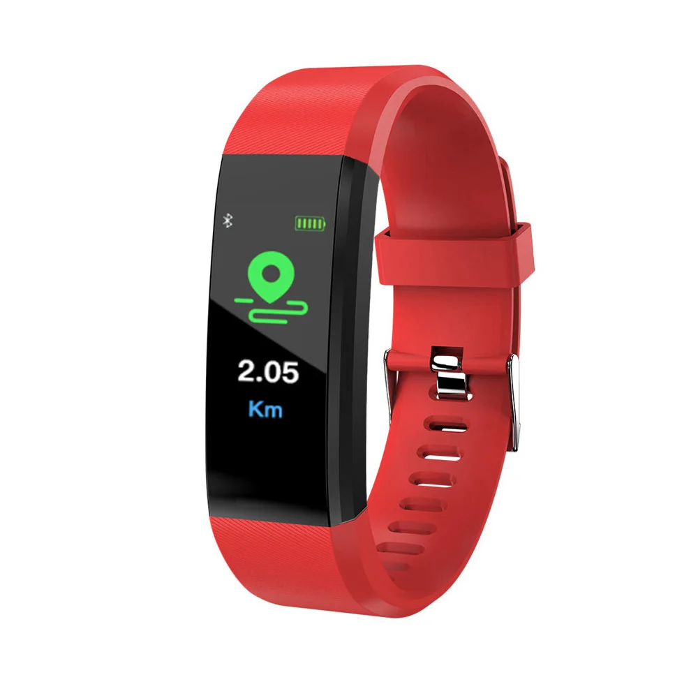 Умные цифровые часы для мужчин и женщин 115 плюс смарт-Браслет фитнес-трекер для бега спортивные часы пульсометр - Цвет: Red Watch