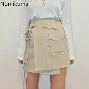 

Nomikuma Korean Harajuku High Waist Skirt Women Solid Color Lace Up Irregular Casual Fashion Mini Skirts Streetwear Faldas 3a570