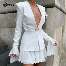 Ohvera, повседневные женские костюмы, офисные комплекты, костюм для женщин,, короткий топ и оборки, мини юбки, костюмы для женщин, Блейзер, набор