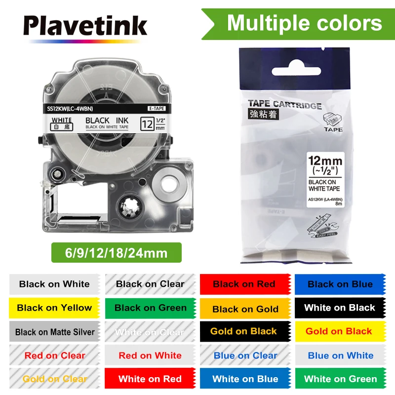 Plavetink 1PC SS12KW 라벨 테이프 LK-4WBN LC-4WBN LC 4WBN9 SS12KW 12mm 카트리지 호환 ..