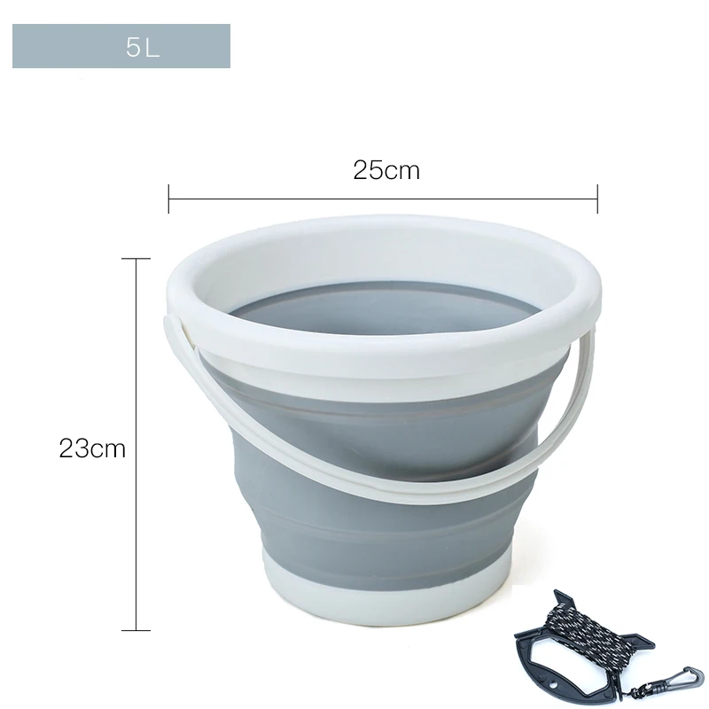 1.5-10L Portable Folding Bucket Outdoor Thick PP Silicone Fishing Supplies Folding Bucket for Fishing Promotion camping Car Wash - Цвет: 5L Grey AND 6m rope