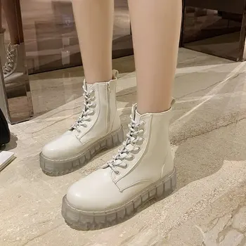 

autumn winter 2020 transparent crystal bottom round boot women's new fashion head mid tube fashion casual short boots