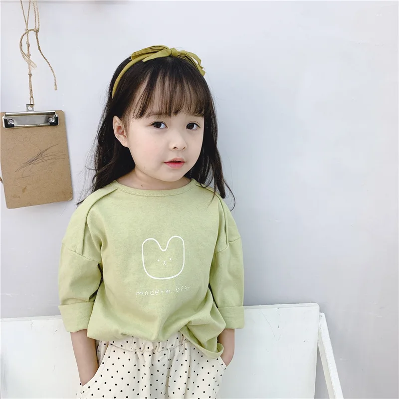 

Spring baby girls cute cartoon bear printed T shirts cotton kids loose casual Tees children Tops clothes