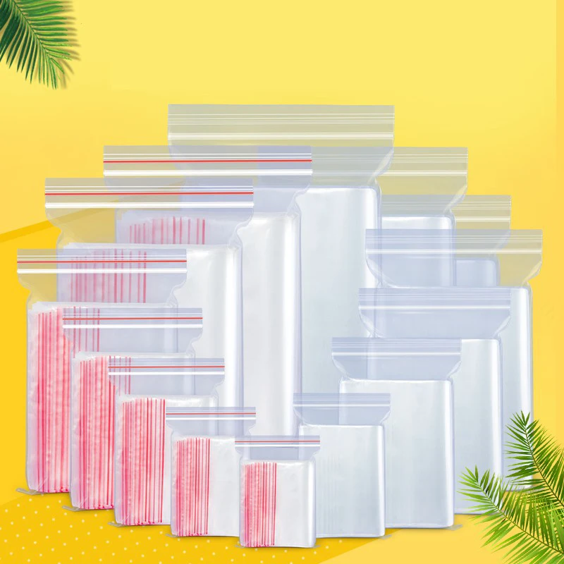 

100pcs High-end Plastic Zip Lock Ziplock Bags Clear Food Storage Package Small Jewelry packing Reclosable poly Zip Bag Thick