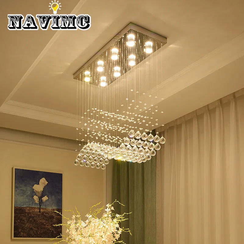 

Crystal Chandeliers LED Chrome Finished Light Wave Art Decor Modern Suspension Lighting Hotel Villa Hanging Lamp