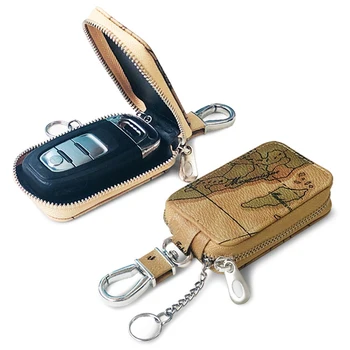 

Fashion Map Pattern Mini Key Wallets Unisex Car Key Bag PU Leather Key Holder Key Case for Car Housekeeper Zipper Keychain Cover