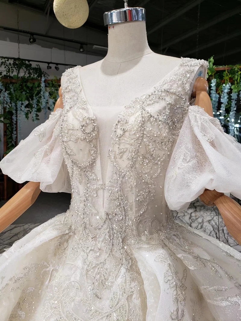 HTL1006 бальное платье с длинным рукавом, свадебное платье цвета шампанского, свадебное платье es, квадратный воротник, рукав-фонарик, платье невесты, vestido novia