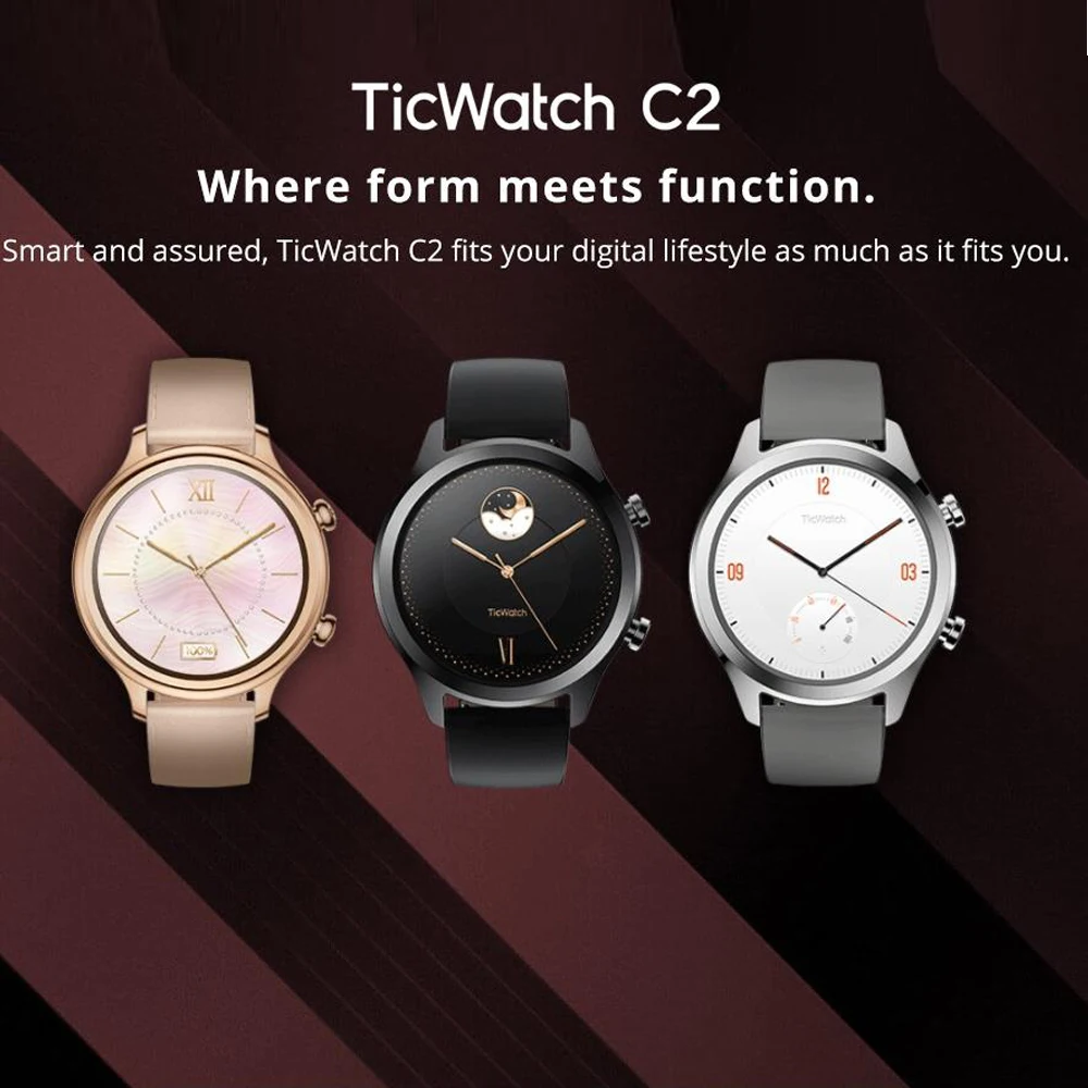 Смарт-часы Ticwatch C2, wifi, gps, IP68, водонепроницаемые, Strava, Google Pay, износ ОС, Google 1," AMOLED экран, SMS напоминание