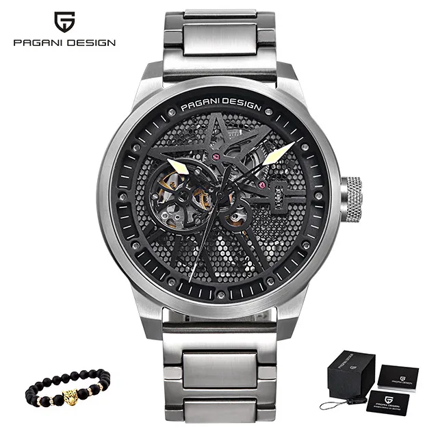 S-silver black Модный Роскошный бренд Pagani кожаный Tourbillon часы Автоматические Мужские часы Мужские механические стальные часы Relogio Masculino+ коробка - Цвет: S-silver black