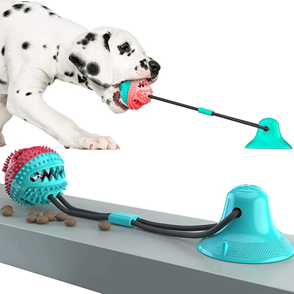 

Pet Self-Playing Dog Toys Silicon Suction Cup Tug Dog Toy Push Ball Toy Pet Tooth Cleaning for Puppy Large Dog Biting Chew Toy
