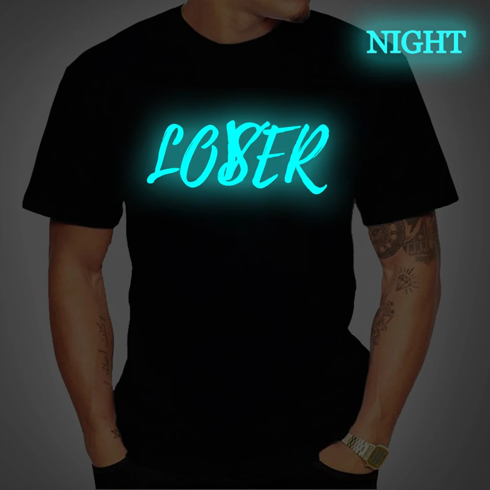 

2020 Brand Men's Cotton T Shirt Clothing Luminous T Shirt Hip Hop Men T-Shirt Lover Loser Print Man Tops Tee Tshirt Male Shirts