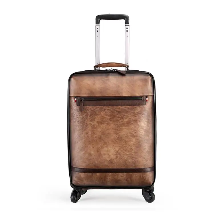 Vintage Brown Luufan Высший сорт Qaulity Черный Кожаный Багаж 19 дюймов дорожная тележка чехол Модный дизайнерский роликовый чехол натуральная кожа - Цвет: Vintage Brown