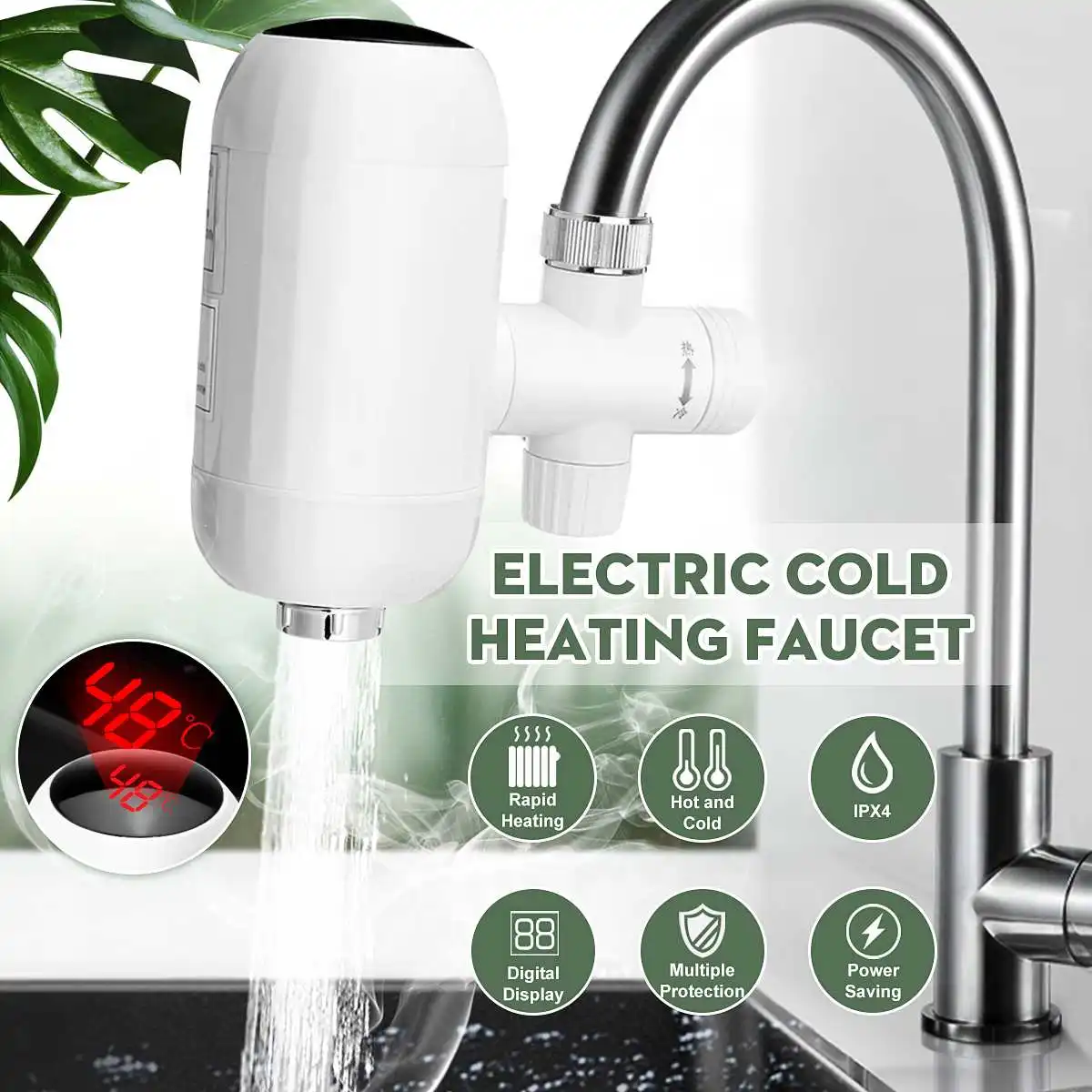 

220V 3000W Instant Electric Faucet Tap Hot Water Heater Digital Display Kitchen Home Bathroom Faucet Tankless Water Heater Tap