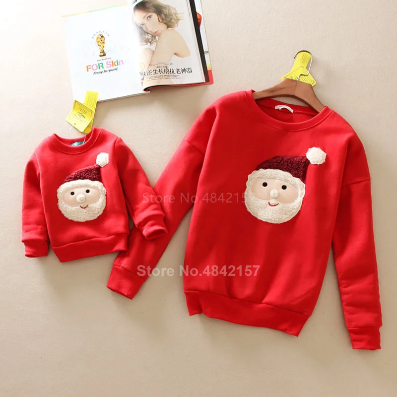 Плотные Рождественские свитера для всей семьи; одинаковые толстовки с капюшоном на год с вышитым рисунком Санта Клауса; пижамы для мамы, папы и детей