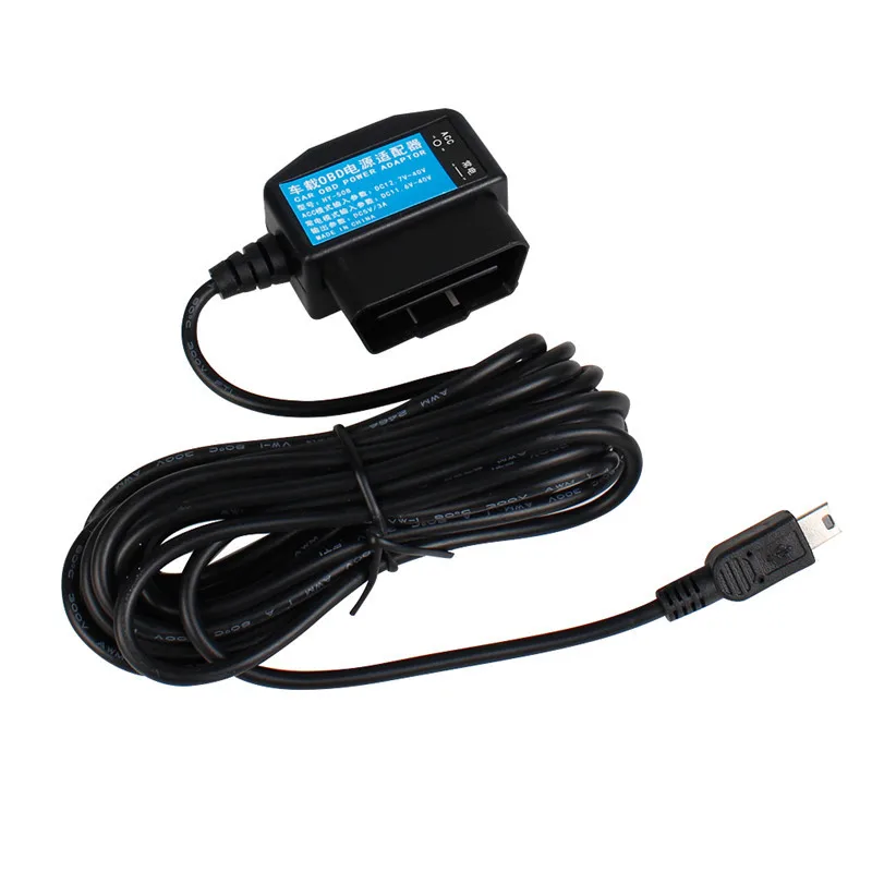 Universal Car Recorder OBD Parking Monitor Power Cord with Type-C and Micro USB Chargers (12V-40V Input to 5V/3A Output)