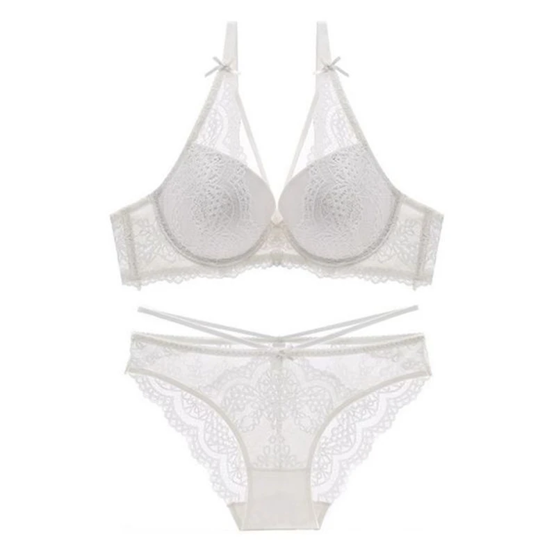 

Women's French sexy lace underwear deep V gathered up and thickened bra breathable soft and comfortable underwear set WT027