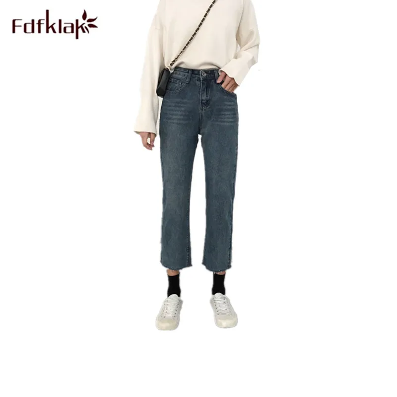 Fdfklak, штаны для папы, европейская Новинка, весна-осень, Pantalon Femme, высокая талия, свободные прямые джинсы для женщин, классические синие брюки