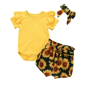 

Sunflower Newborn Infant Baby Girls Clothes Set Shorts Sleeve Romper Flower Shorts Outfits Summer