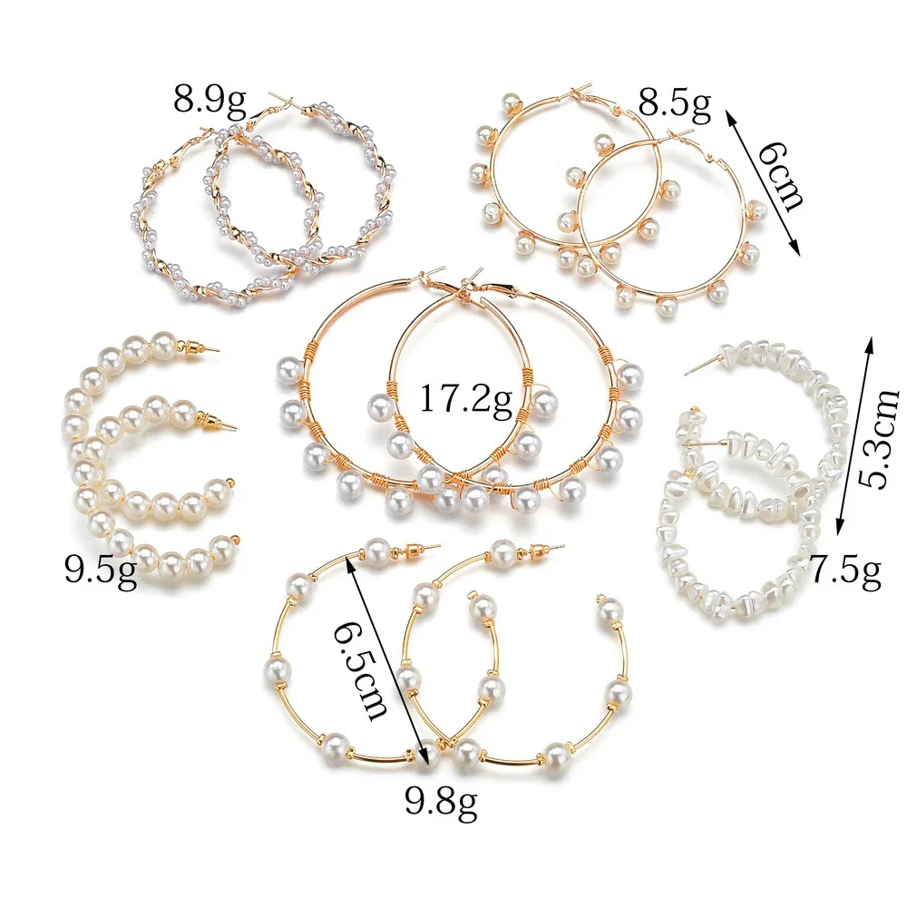 New Fashion Large Pearl Hoop Earrings for Women Female Exaggerated Big Circle Brincos Vintage Earrings Jewelry Party Gifts