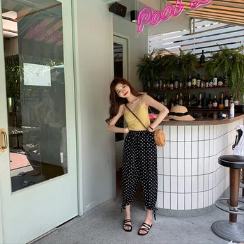 

Casual Female Trousers Summer Spring Pants Woman Polka Dot Black
