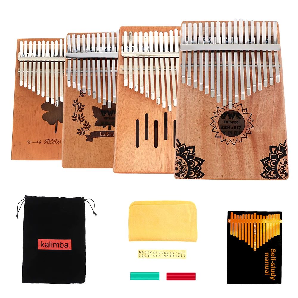 17 Key Kalimba Single Board Mahogany Waterfall Star / FlowersSound Hole Mbira Mini Keyboard Musical Instrument for Music Lovers