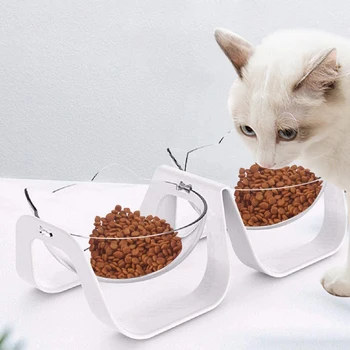 

Cat Bowl Dog Bowl Transparent Material non-slip Food Bowl With Protective Neck Pet Cat Double Bowl Transparent Cats