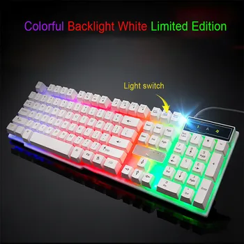 

Mechanical keyboard smooth line RGB backlight white game keyboard compact Colorful Crack design Backlit Keyboard #0424hwc