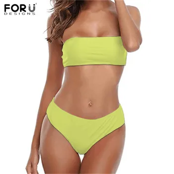 

FORUDESIGNS Bikini Pure Color Women Swimsuit Padded Bathing Suit Monokin Solid Triangle Push Up Maillot De Bain Femme Swimwear
