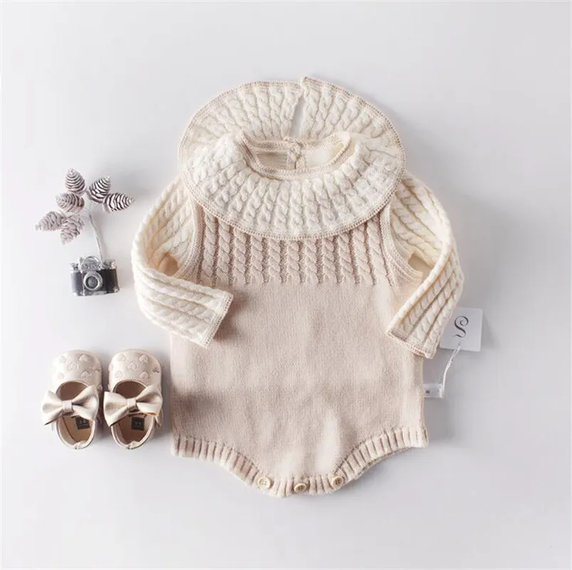 Одежда для маленьких мальчиков Теплый детский трикотажный комбинезон для новорожденных, комплект для маленьких девочек, пуловер с лепестковым воротником для мальчиков, свитер детский комбинезон хлопок