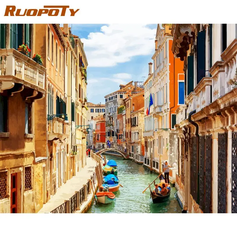 

RUOPOTY Frame Ship Landscape DIY Painting By Numbers Kit Handpainted Oil Painting Unique Gift For Home Decor Artwork