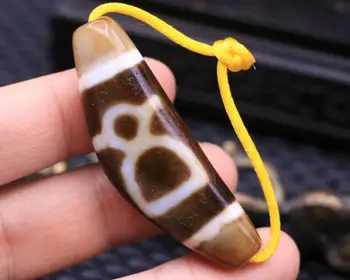 

Magic Power Tibetan Old Agate 2 Wealth God Horn Shape dZi Bead Pendant 57MM 5A