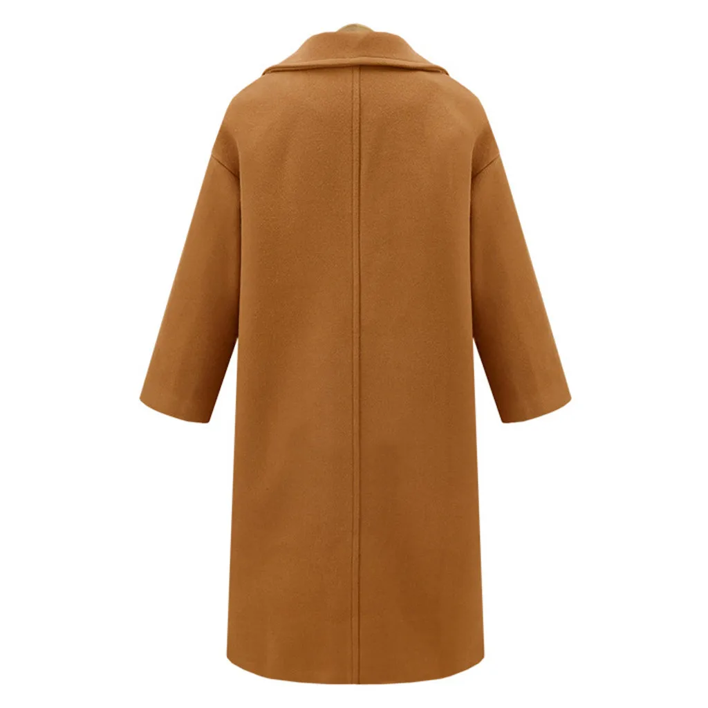 Женское шерстяное пальто с лацканами удлиненный верхний жакет верхняя одежда куртка с длинными рукавами Повседневное Свободное пальто с карманами женские топы Осень Зима