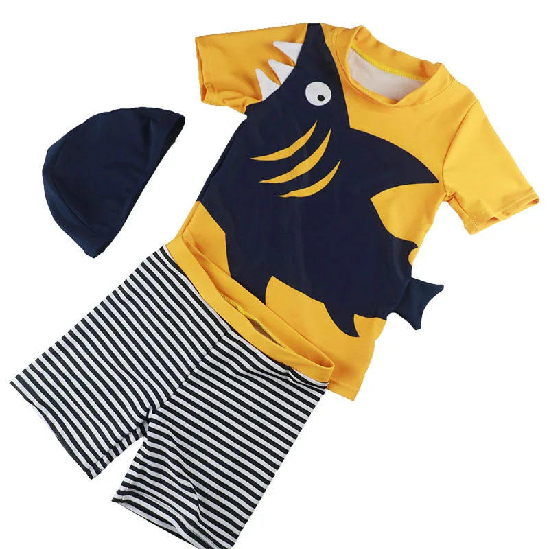 UPF50+ купальный костюм из трех предметов для мальчиков; детский купальный костюм с короткими рукавами и рисунком динозавра и акулы; купальный костюм для маленьких мальчиков - Цвет: 12