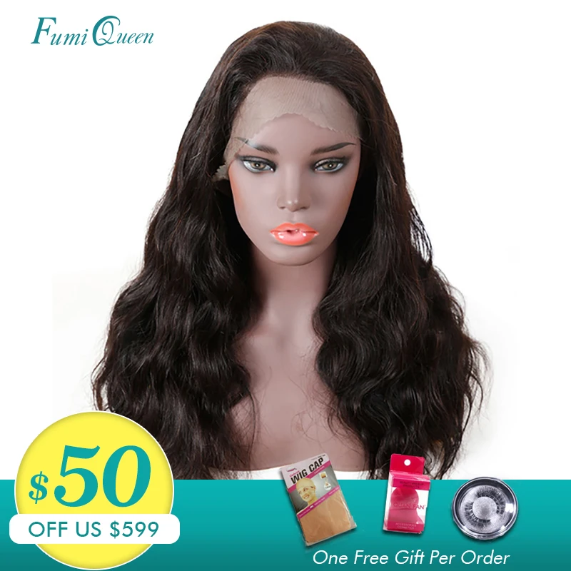 Ali Fumi queen hair Body Wave 360 парики из натуральных волос # 1b 180% Плотность натуральные