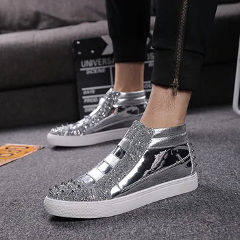 

men fashion party nightclub dresses rivets boots natural leather flats shoes spring autumn platform boot ankle botas sapatos man