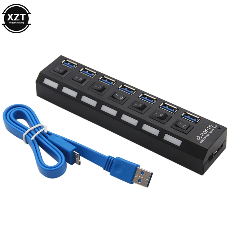 USB 3,0 концентратор Мульти USB разветвитель 7 портов расширитель несколько USB 7 Hab с адаптером питания USB3.0 концентратор с переключателем для ПК